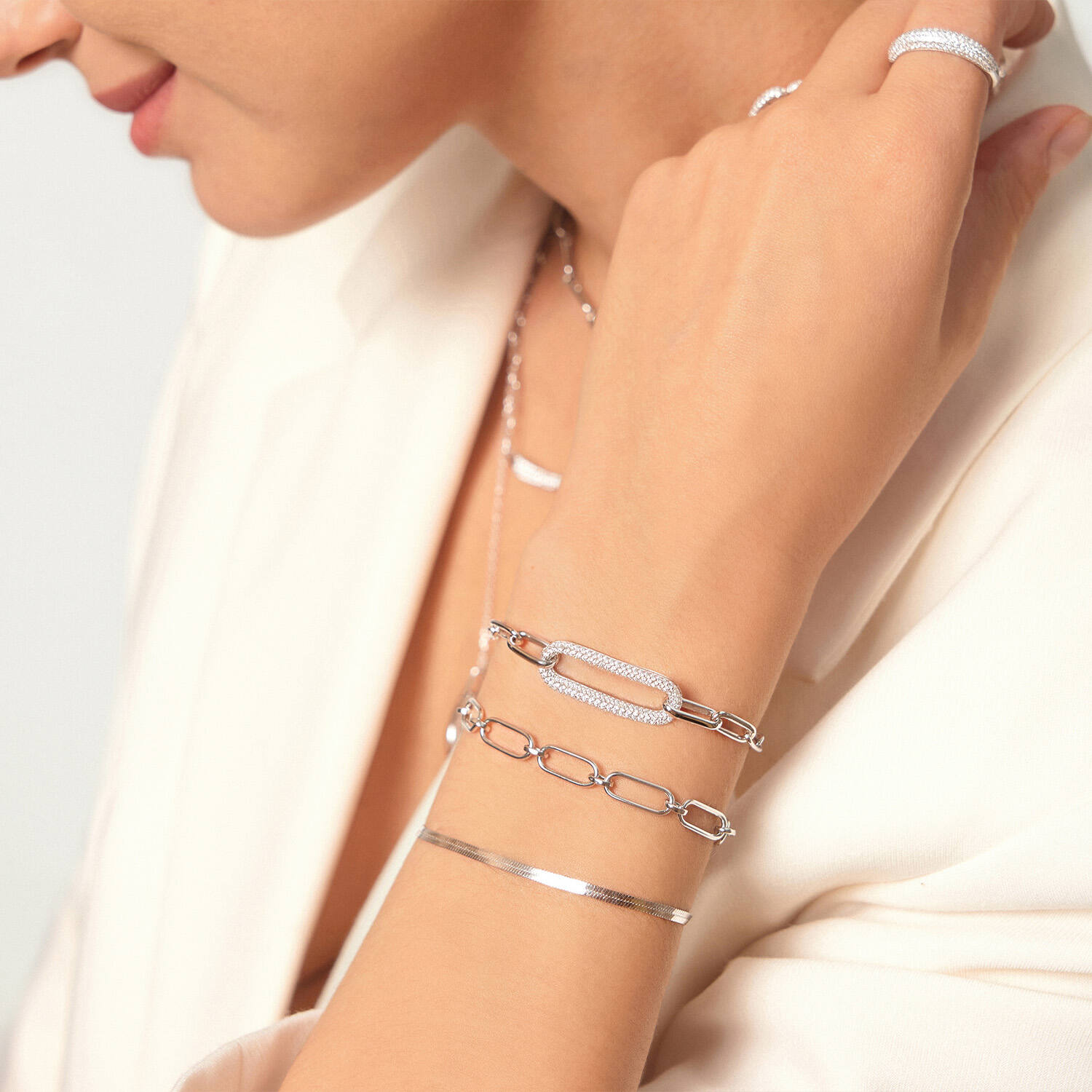  Tough Love 2 - Gliederarmbänder - Silber / Rhodiniert - Zirkonia - 18cm